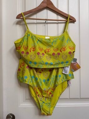 Disney Resort Neon Greenish Yellow Character Graphic Bikini. Size 1X